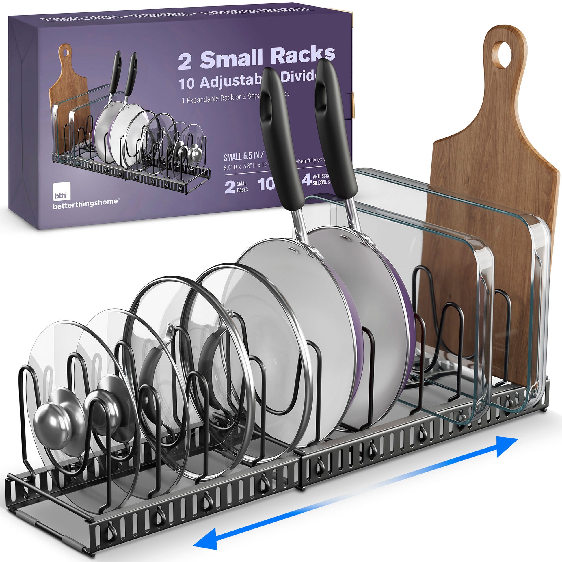 SIMPLEMADE Kitchen Dish Rack Organizer - 2 Wire Metal Cabinet Organizers  and Storage Rack for Plates, Dishes, Pots, Pot Lids, Pan Lids, Container  Lids